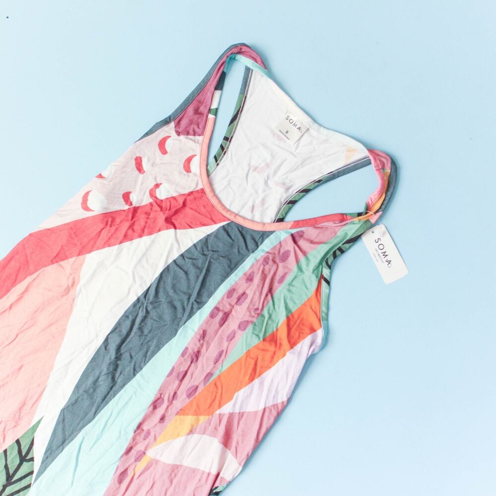 NWT Soma Cool Nights Sleep Tank Nightgown Womens Small Abstract Jersey - Picture 2 of 8